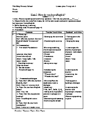 Giáo án Tiếng anh lớp 5 - Unit 7 How do you learn English - Trường Tiểu học Tân Đông